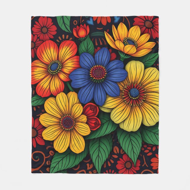 Blommigt African Tribal Mönster Fleecefilt (Framsidan)