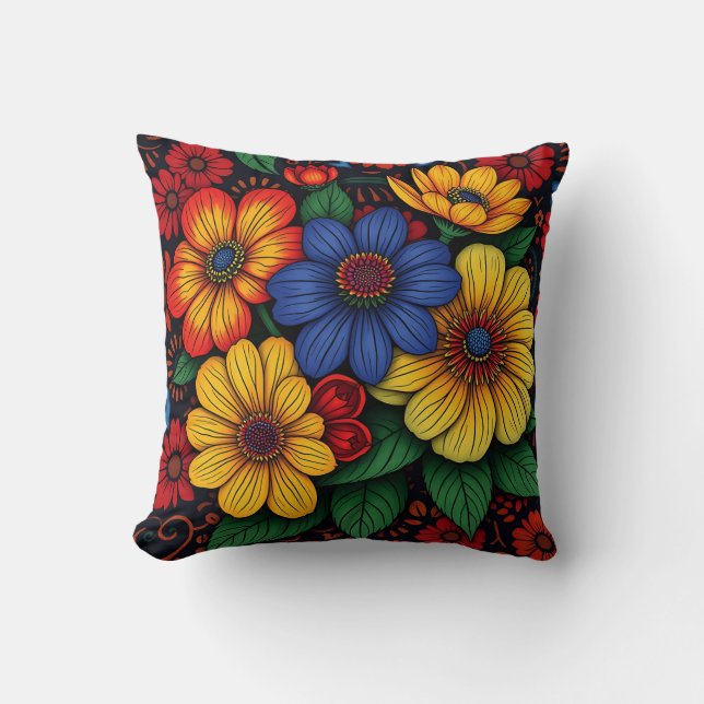 Blommigt African Tribal Mönster Kudde (Framsida)