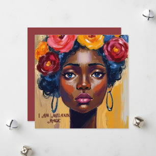 Blommigt Afro Woman Porträtt Julkort