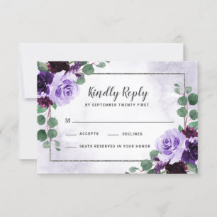 Blommigt Airy Lila and Silver Bröllop OSA Card Kort