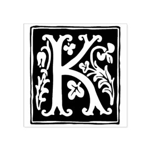 Blommigt Alfabet Brev K-Vintage Typografi Stämpel