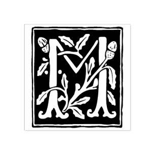 Blommigt Alfabet Brev M-Vintage Typografi Stämpel