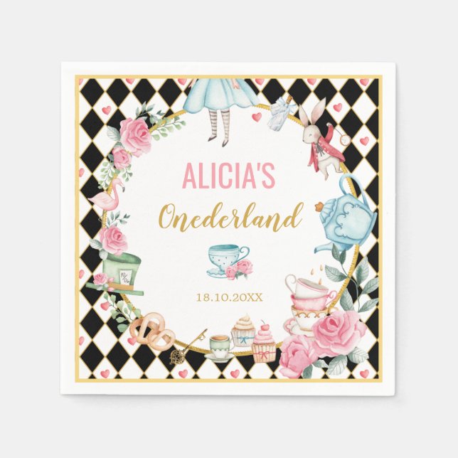 Blommigt Alice i Wonderland Mad Tea Party Birthday Pappersservett (Framsidan)