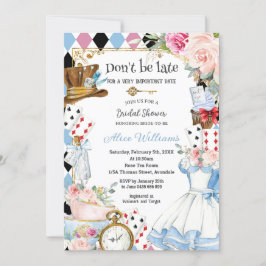 Blommigt Alice i Wonderland Möhippa Tea Party Inbjudningar