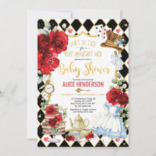 Blommigt Alice i Wonderland Tea Party Baby Shower Inbjudningar