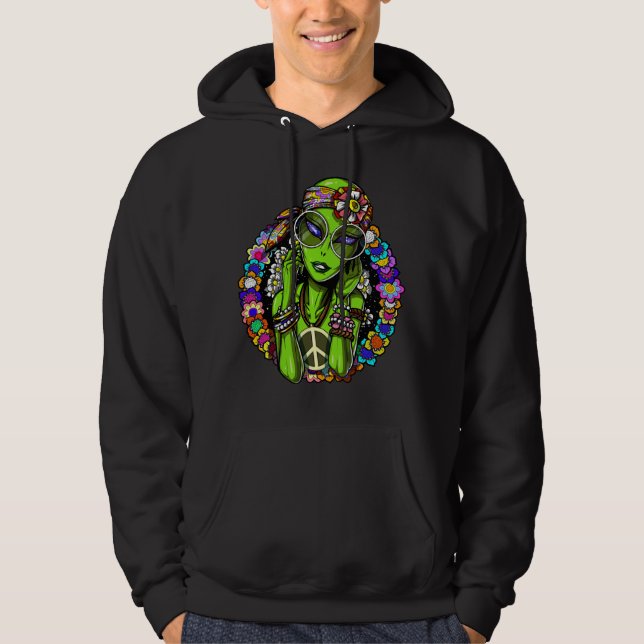 Blommigt Alien Hippie Hoodie (Framsida)