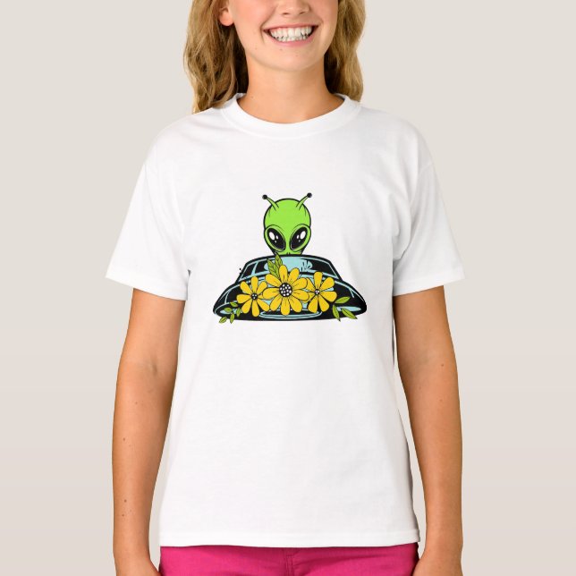 Blommigt Alien Spacesship T Shirt (Framsida)