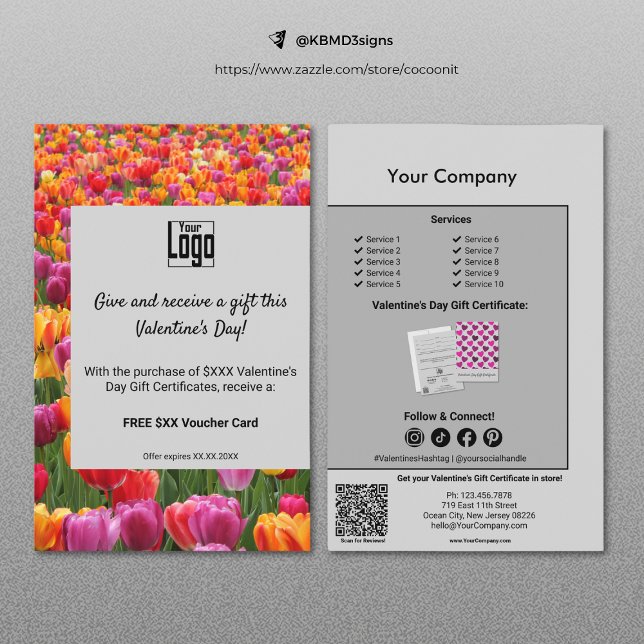 Blommigt Alla hjärtans dag - Befordran av presentk Flygblad (Floral Valentine's Day Gift Certificate Promotion Flyer)