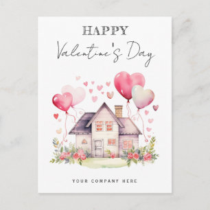 Blommigt Alla hjärtans dag House med Hearts Helg Vykort