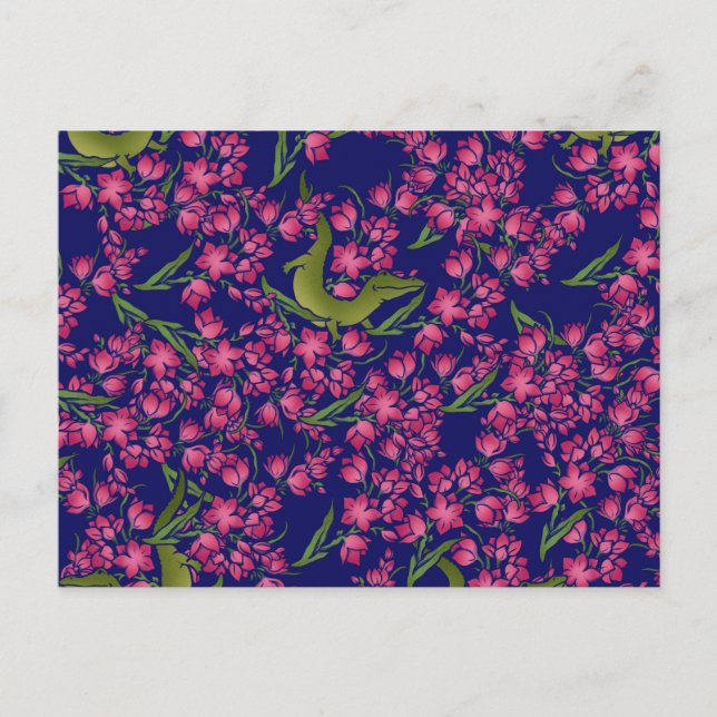 Blommigt Alligator Gator Girl Flowers Krokodiler Vykort (Framsida)