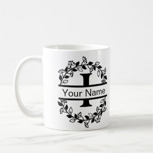 Blommigt Alphabet med Namn Anpassningsbar Monogram Kaffemugg