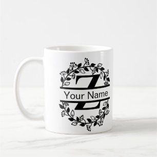 Blommigt Alphabet med Namn Anpassningsbar Monogram Kaffemugg