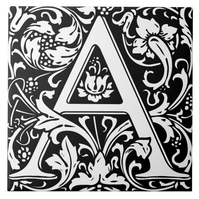 Blommigt Alphabet Monogram Brev A Tile Kakelplatta (Framsidan)