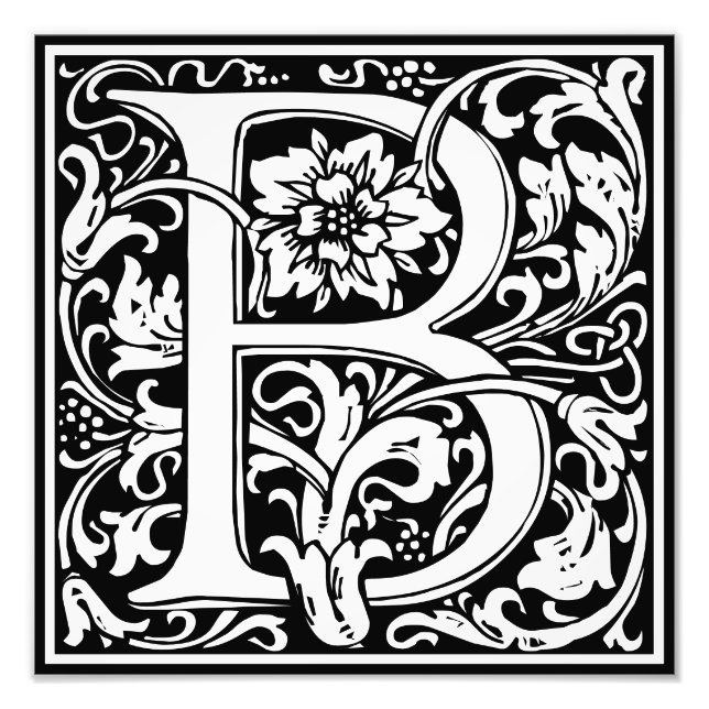 Blommigt Alphabet Monogram Brev B fotoutskrift Fototryck (Framsidan)