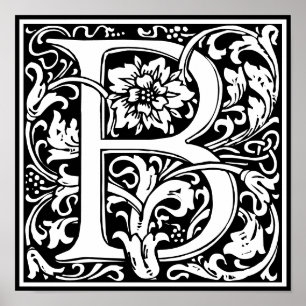 Blommigt Alphabet Monogram Brev B Poster