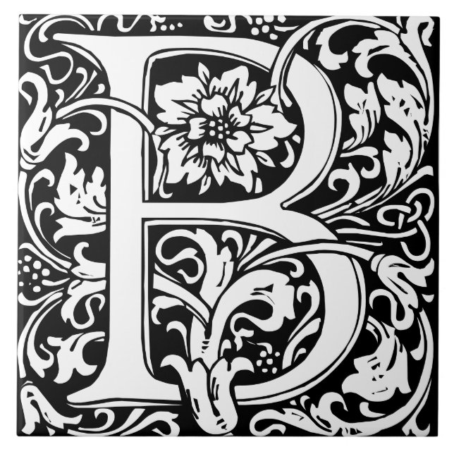 Blommigt Alphabet Monogram Brev B Tile Kakelplatta (Framsidan)