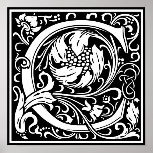 Blommigt Alphabet Monogram Brev C Poster