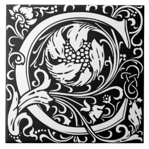 Blommigt Alphabet Monogram Brev C Tile Kakelplatta