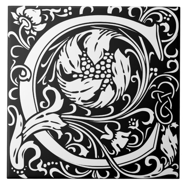 Blommigt Alphabet Monogram Brev C Tile Kakelplatta (Framsidan)