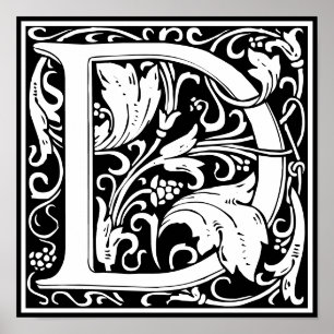 Blommigt Alphabet Monogram Brev D Poster