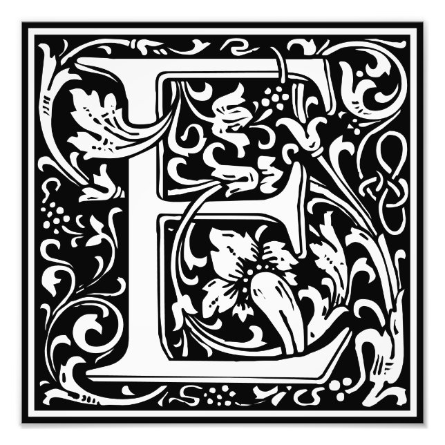Blommigt Alphabet Monogram Brev E Photo Print Fototryck (Framsidan)
