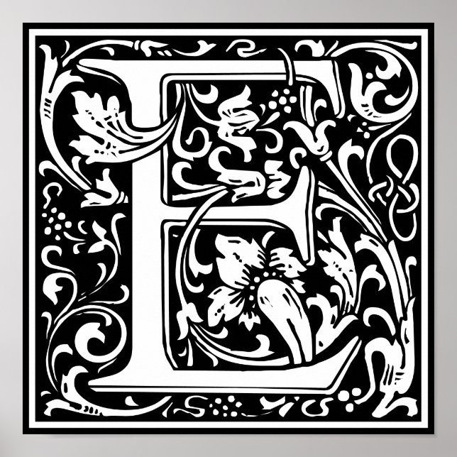 Blommigt Alphabet Monogram Brev E Poster (Framsidan)