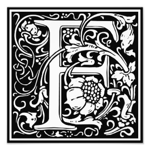 Blommigt Alphabet Monogram Brev F fotoutskrift Fototryck