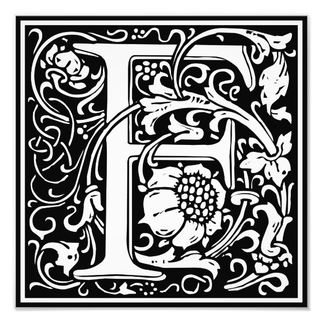Blommigt Alphabet Monogram Brev F fotoutskrift Fototryck (Framsidan)