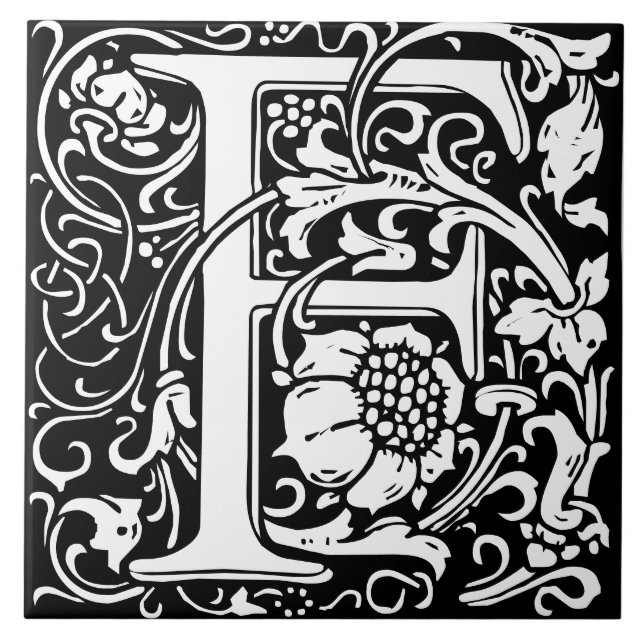 Blommigt Alphabet Monogram Brev F Tile Kakelplatta (Framsidan)
