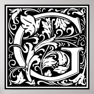 Blommigt Alphabet Monogram Brev G Poster
