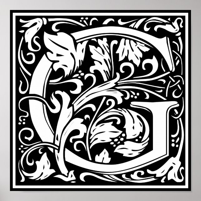 Blommigt Alphabet Monogram Brev G Poster (Framsidan)