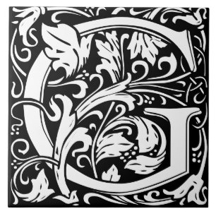 Blommigt Alphabet Monogram Brev G Tile Kakelplatta