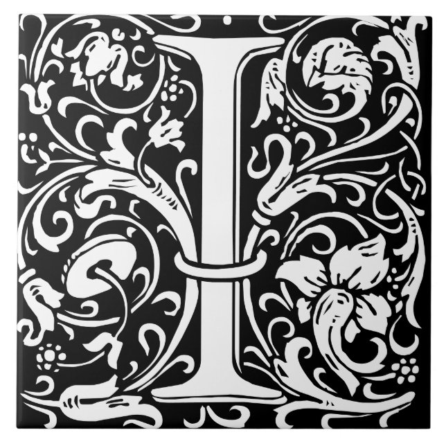 Blommigt Alphabet Monogram Brev I Tile Kakelplatta (Framsidan)