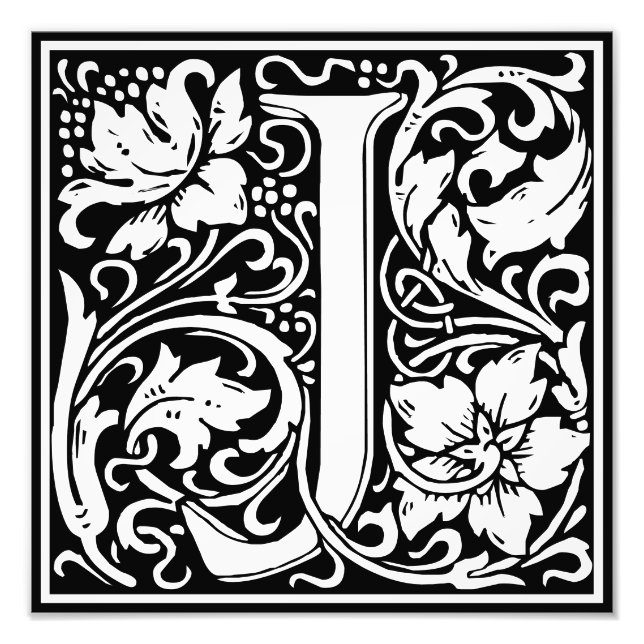 Blommigt Alphabet Monogram Brev J Photo Print Fototryck (Framsidan)
