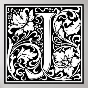 Blommigt Alphabet Monogram Brev J Poster