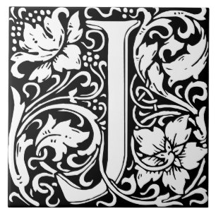 Blommigt Alphabet Monogram Brev J Tile Kakelplatta