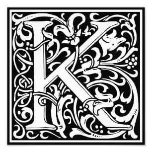 Blommigt Alphabet Monogram Brev K Photo Print Fototryck