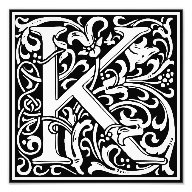 Blommigt Alphabet Monogram Brev K Photo Print Fototryck (Framsidan)