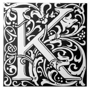 Blommigt Alphabet Monogram Brev K Tile Kakelplatta