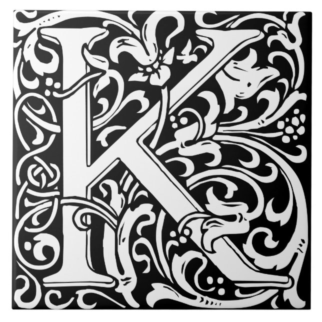 Blommigt Alphabet Monogram Brev K Tile Kakelplatta (Framsidan)