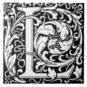 Blommigt Alphabet Monogram Brev L Tile Kakelplatta