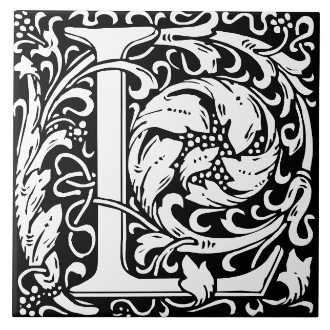 Blommigt Alphabet Monogram Brev L Tile Kakelplatta (Framsidan)