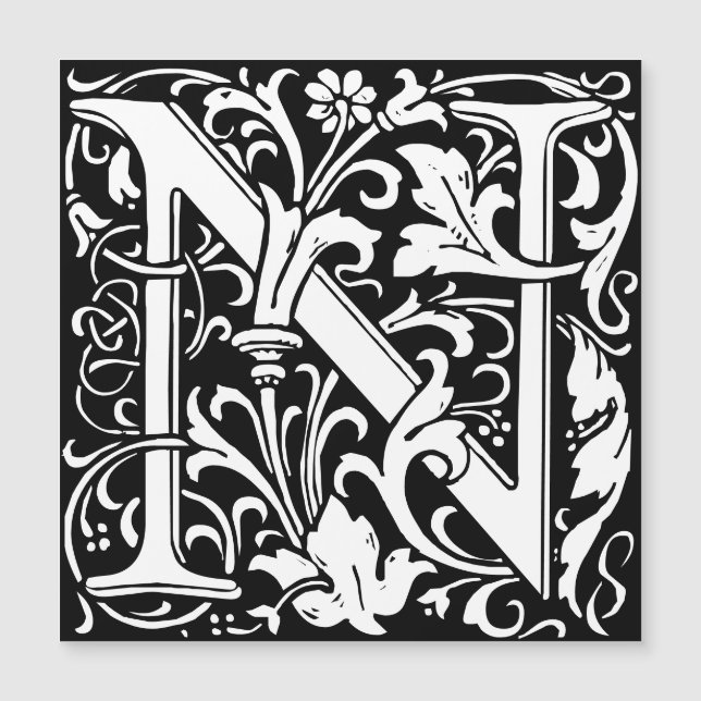 Blommigt Alphabet Monogram Brev N Morris (Framsida)