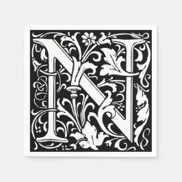 Blommigt Alphabet Monogram Brev N Tile Morris Pappersservett