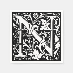 Blommigt Alphabet Monogram Brev N Tile Morris Pappersservett