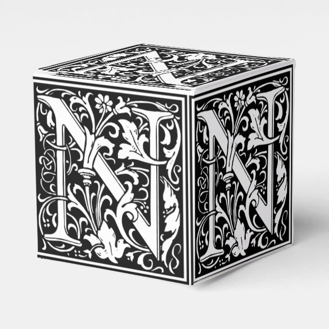 Blommigt Alphabet Monogram Brev N Tile Morris Presentaskar (Framsidan Sidan)