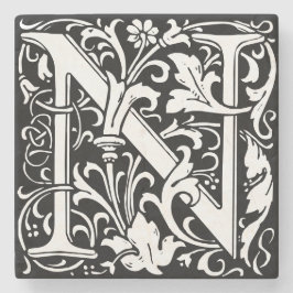 Blommigt Alphabet Monogram Brev N Tile Morris Stenunderlägg
