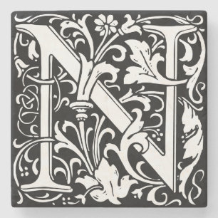 Blommigt Alphabet Monogram Brev N Tile Morris Stenunderlägg