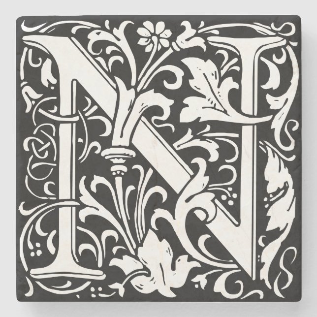 Blommigt Alphabet Monogram Brev N Tile Morris Stenunderlägg (Framsidan)