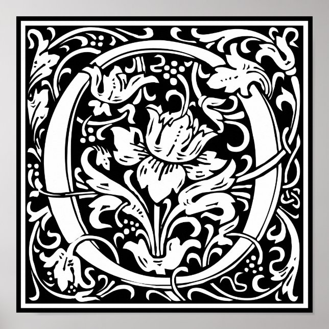 Blommigt Alphabet Monogram Brev O Poster (Framsidan)
